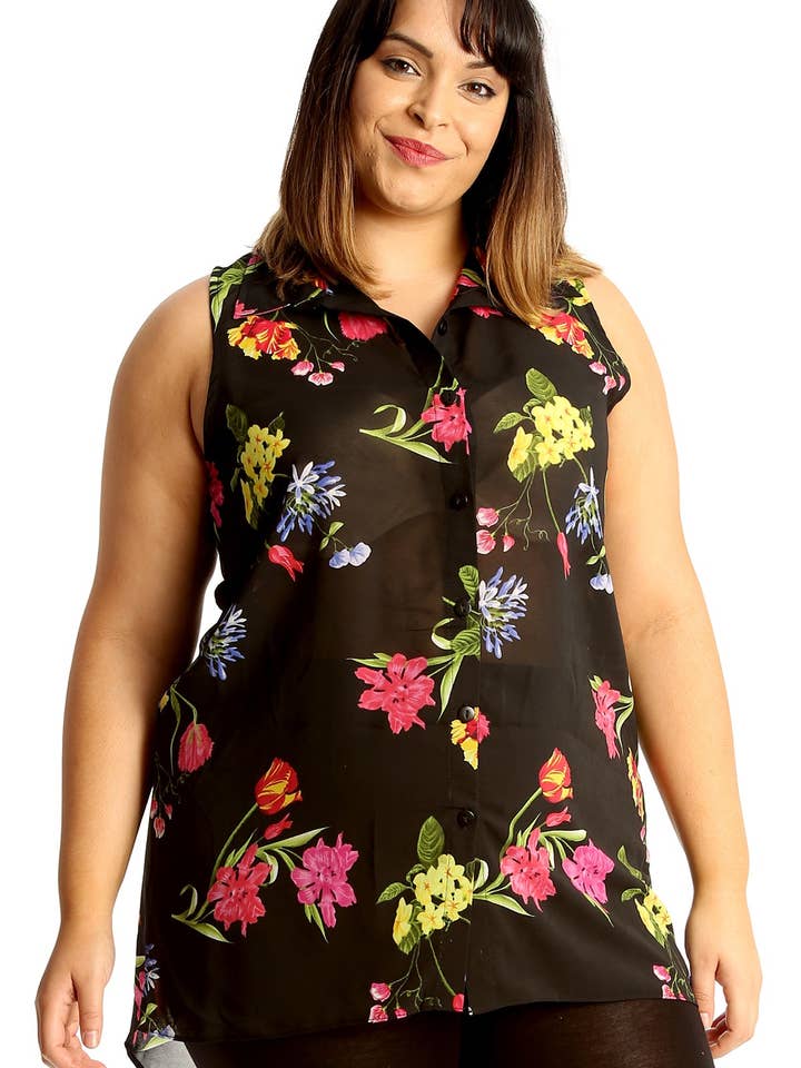 Multi Floral Chiffon Sleeveless Shirt for wholesale by NOUVELLE