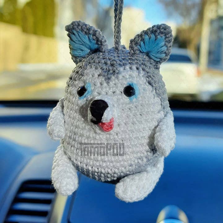 TOMOPOD LLC - Wholesale Car Decorative Charm - Unisex - Crochet Husky Car Mirror Hanging Accessories, Dog Lover Gift0