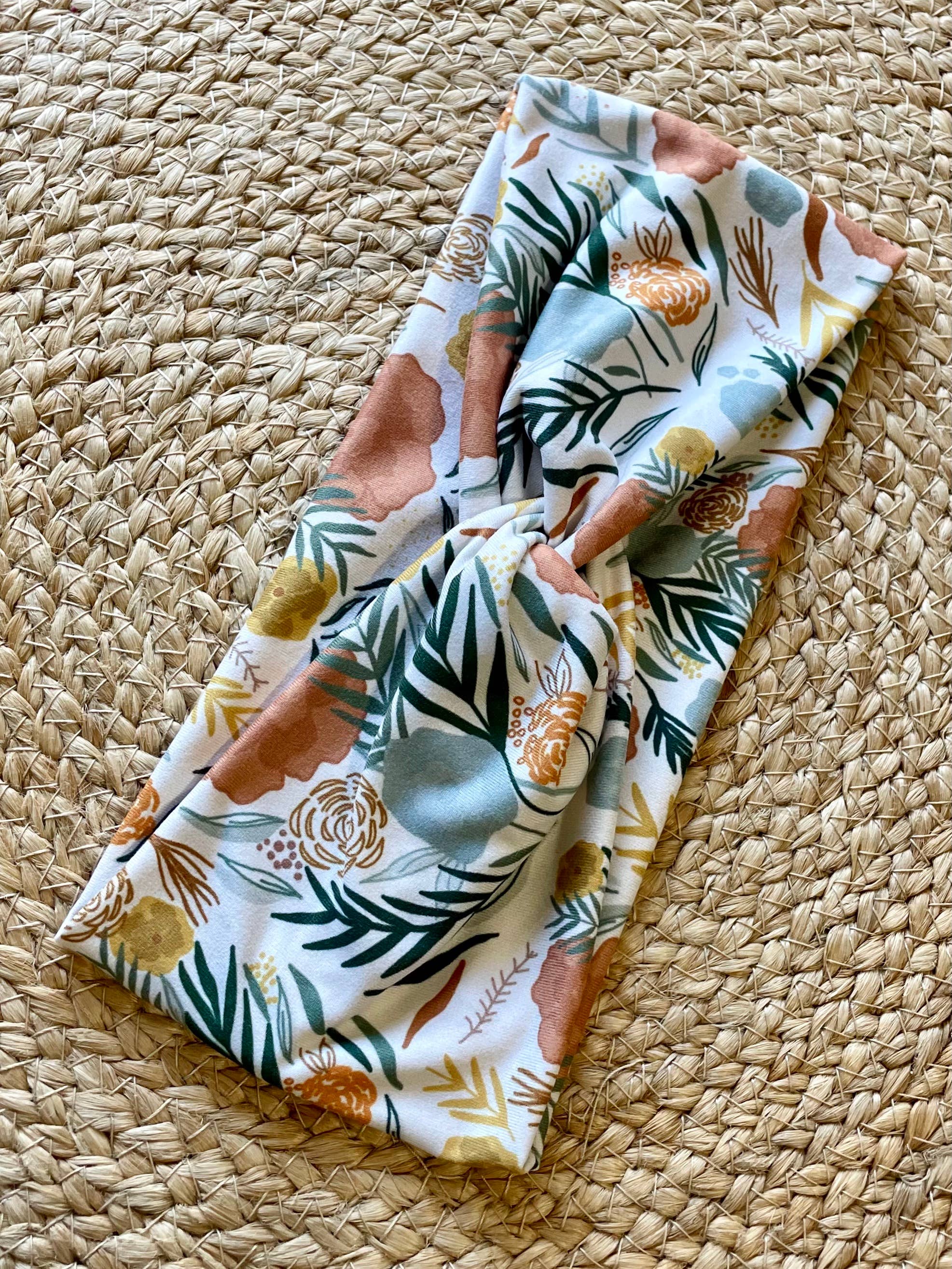 Designs by Rachel Joy - Wholesale Fashion Headband - Women's - Boho Florals on Cream Knit Twist Headband1