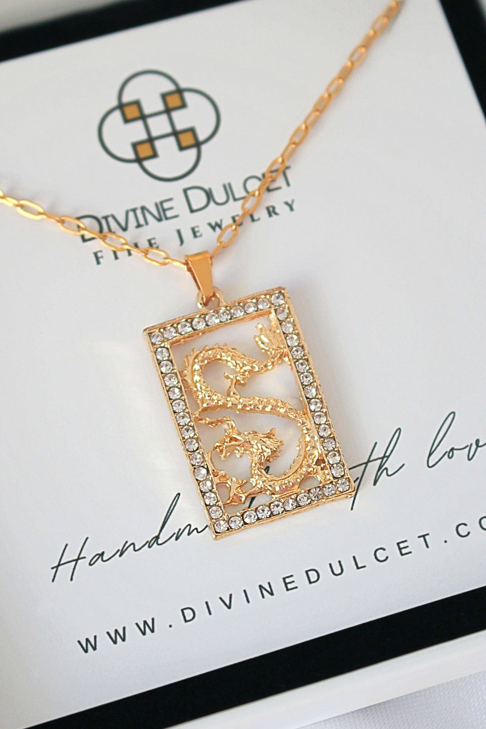 Divine Dulcet - Wholesale Pendant/Charm Necklace - 24 Karats Cubic Zirconia Chinese Dragon Necklace0