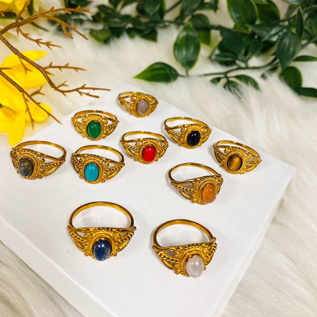 Karma Nepal Crafts - Venta al por mayor Anillos grandes/de cóctel - Anillos apilables estilo boho bañados en oro, juego de 100 piezas ($2,25 cada uno)3