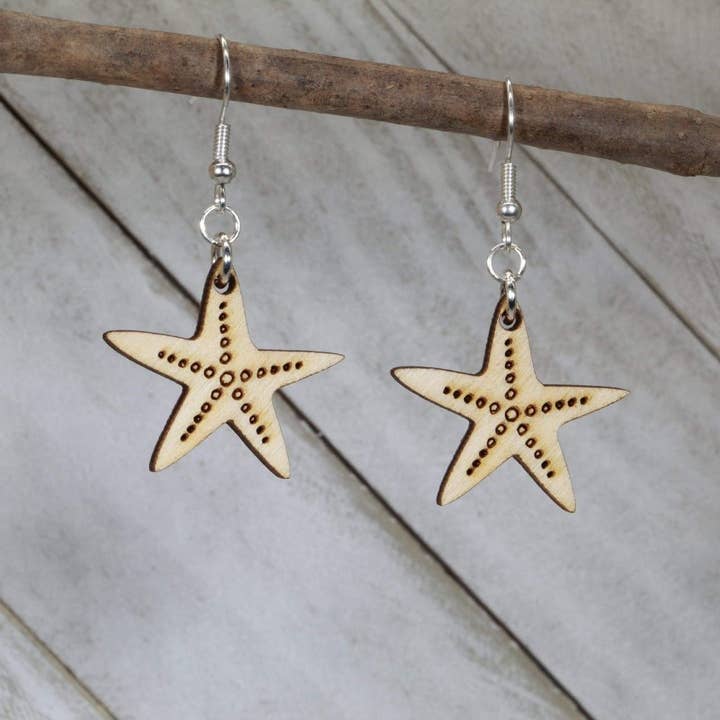 Starfish Wooden Dangle Earrings for wholesale by Cates Concepts