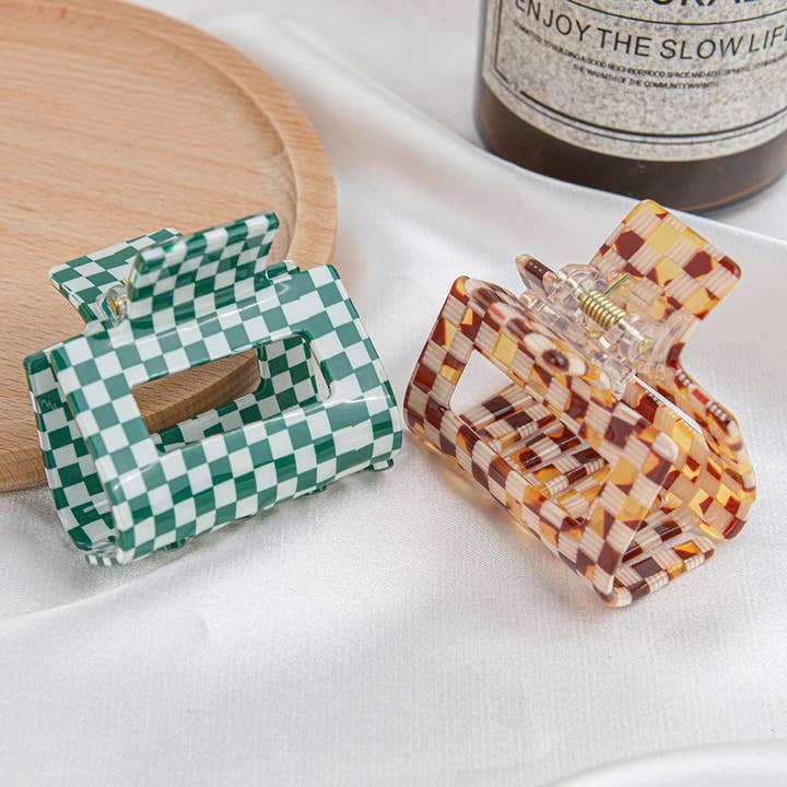 TheDivaSoap - Wholesale Hair Clip - Women's - Acrylic Square Checkerboard Hair Claw Clip