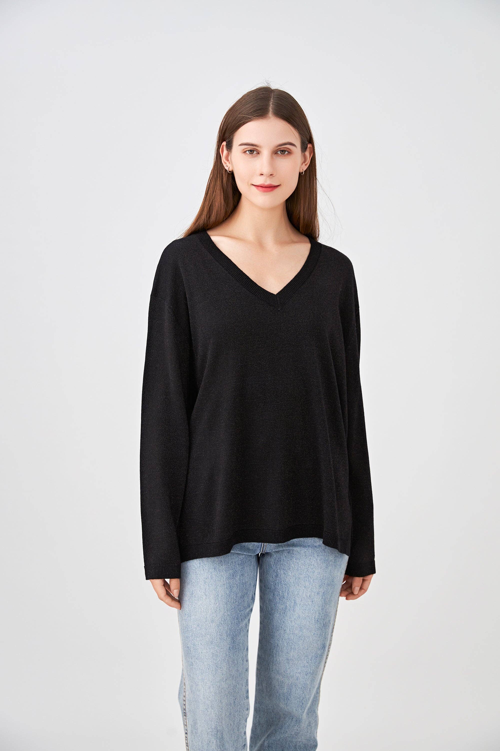 jw.atelier - Vente Pull en maille – femme - Pull lurex cachemire col V oversize12