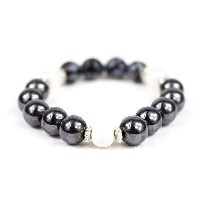 BRACCIALE OSSIDIANA FIOCCO DI NEVE l Ossidiana fiocco di neve, quarzo cristallino, ematite e perle di lava per la vendita all'ingrosso da parte di The Allay Store