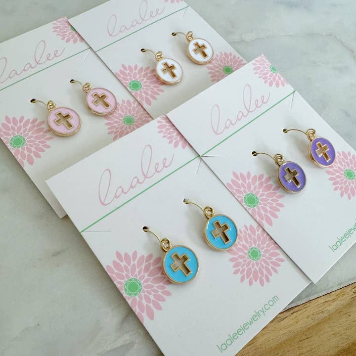 Laalee Jewelry - Wholesale Dangle Earrings - Easter Basket Gift, Cross Earrings, Religious Kid Jewelry
