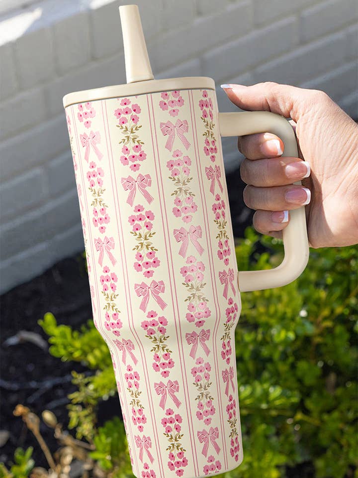 Sweet Bow Flower Print Straw Insert Tumbler Cup 40oz for wholesale by 1 the Woman