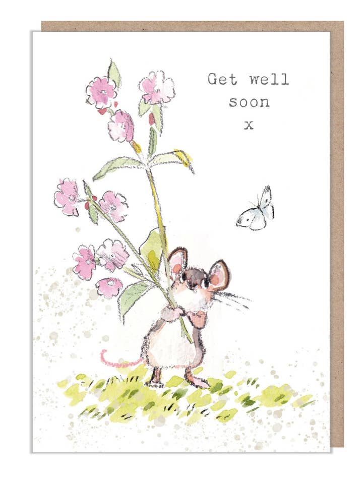Get well soon - Mouse with flowers for wholesale by Paper Shed Design Ltd