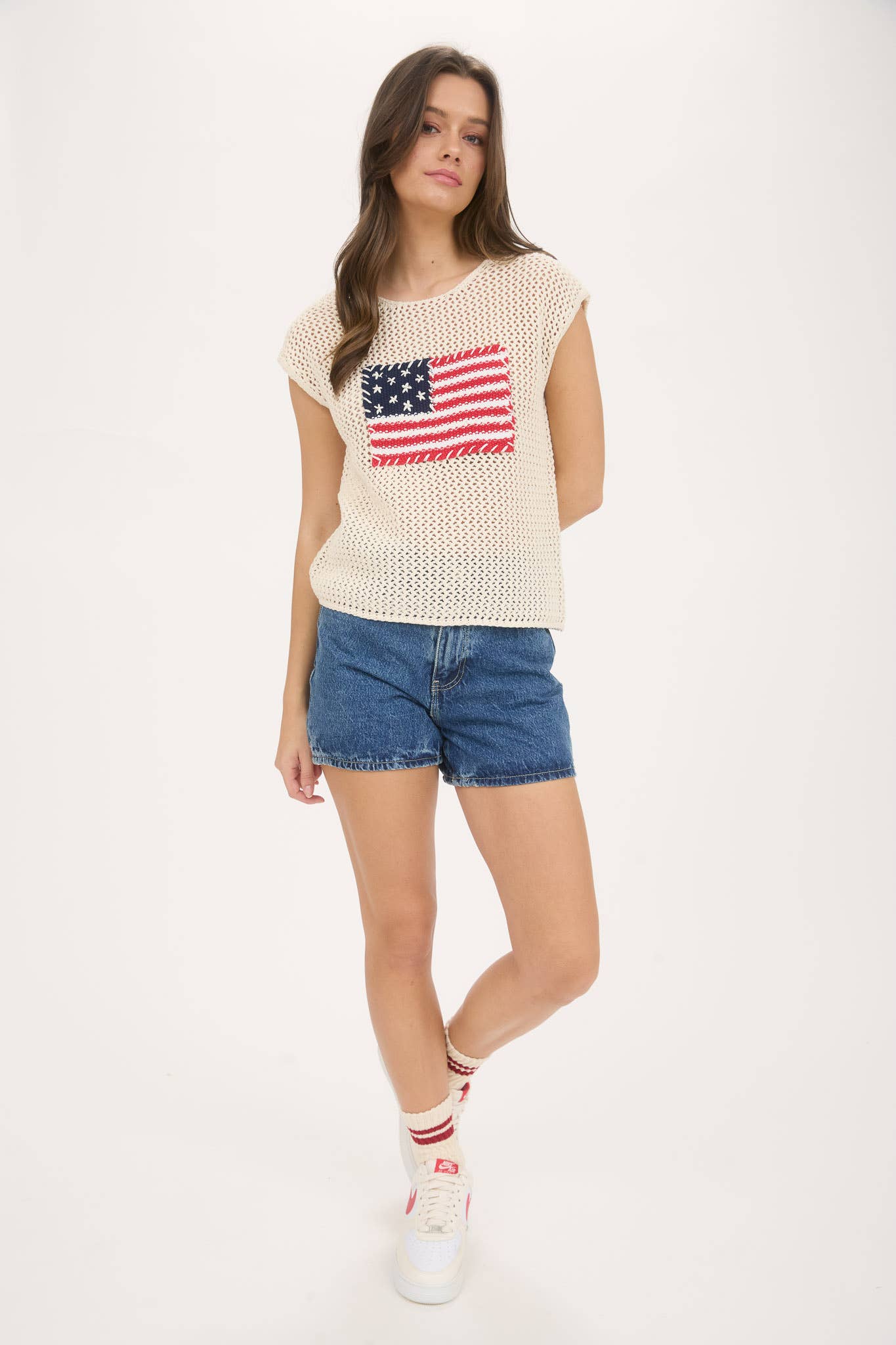 Blu Pepper - Wholesale Knit Sweater - Women's - AMERICAN FLAG CROCHET KNIT SWEATER TOP9