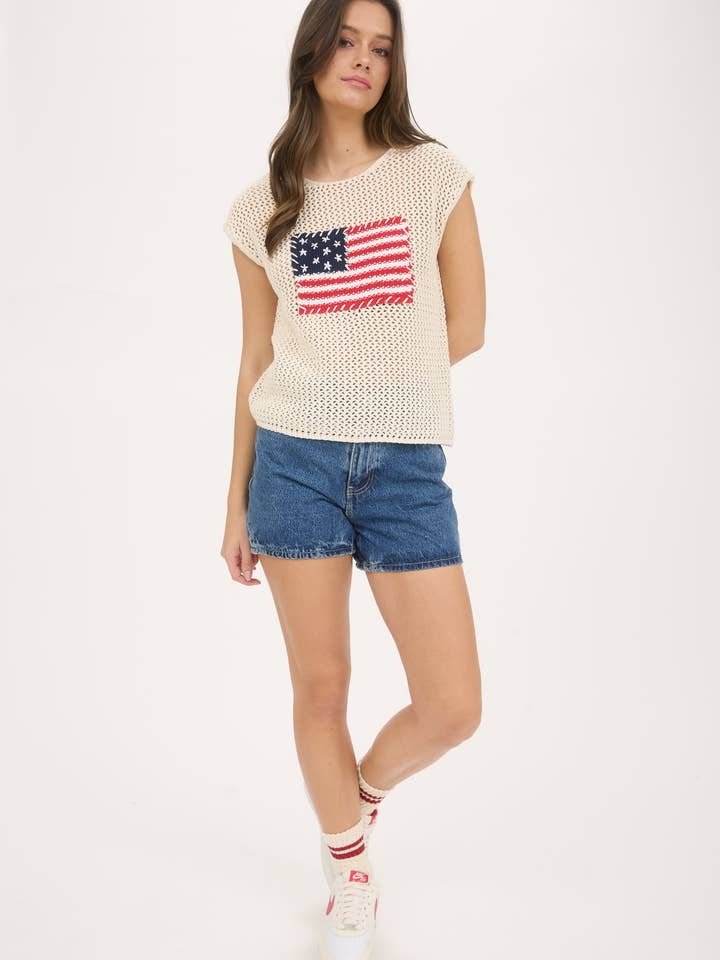 Blu Pepper - Wholesale Knit Sweater - Women's - AMERICAN FLAG CROCHET KNIT SWEATER TOP9
