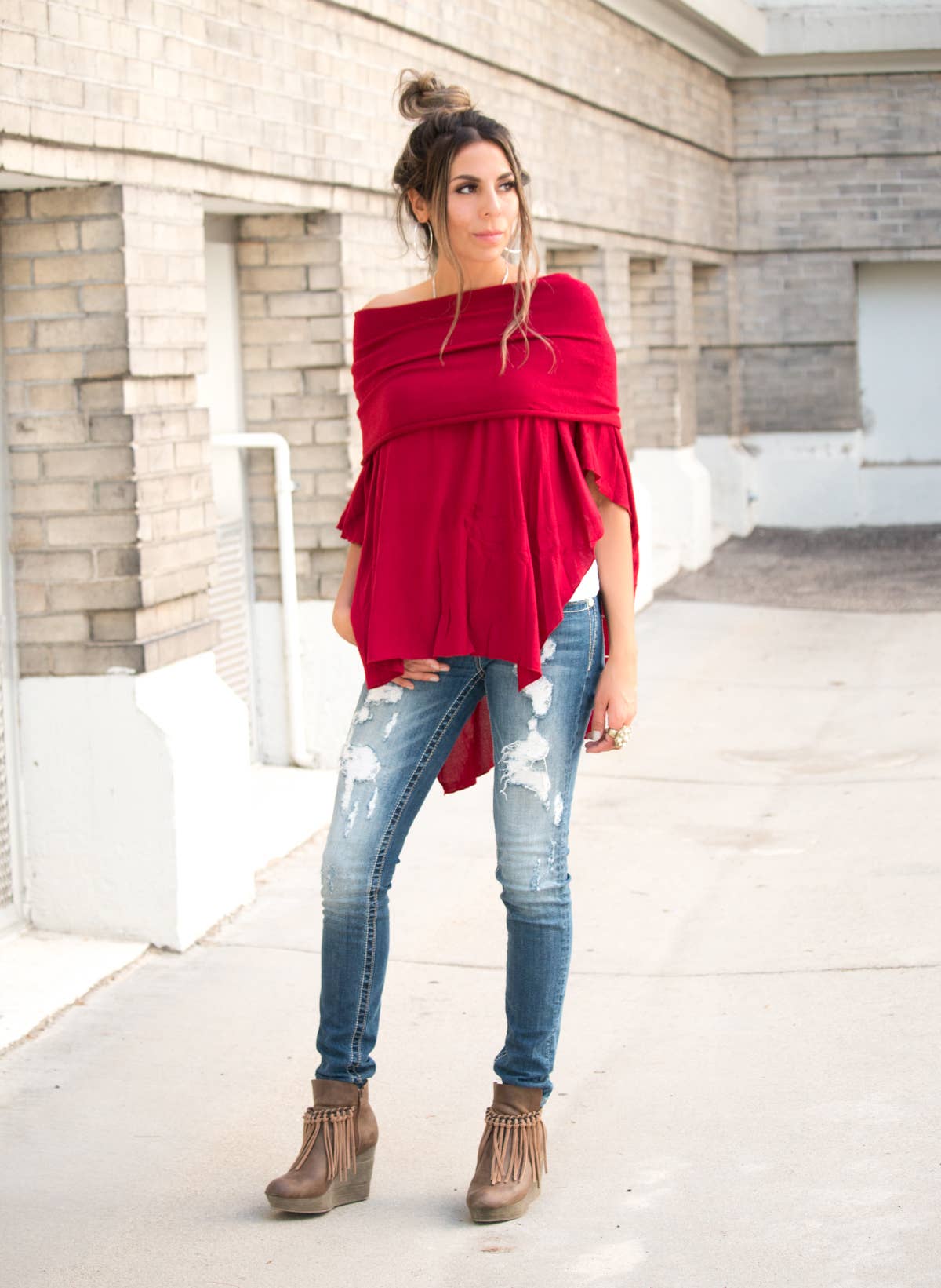 Hipster Row - Wholesale Poncho - Women's - Off-Shoulder Poncho7