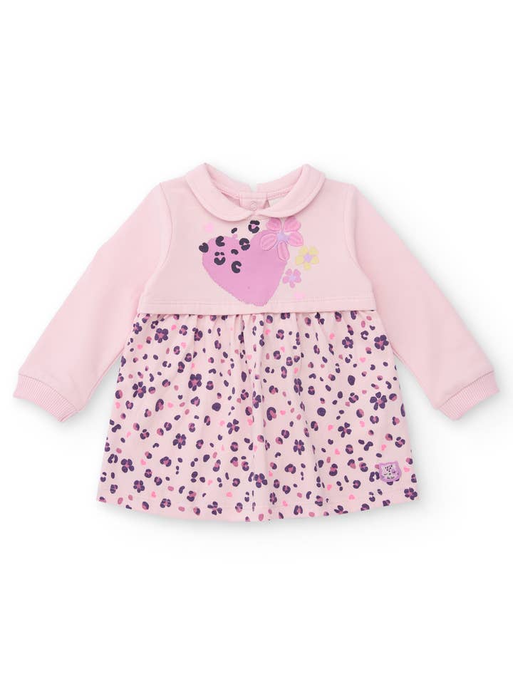 Pink dress for girl with heart and flower print for wholesale by tuc tuc