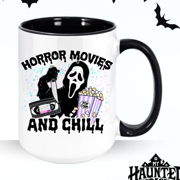 Horror Movies and Chill Mug for wholesale by MyHauntedSpace