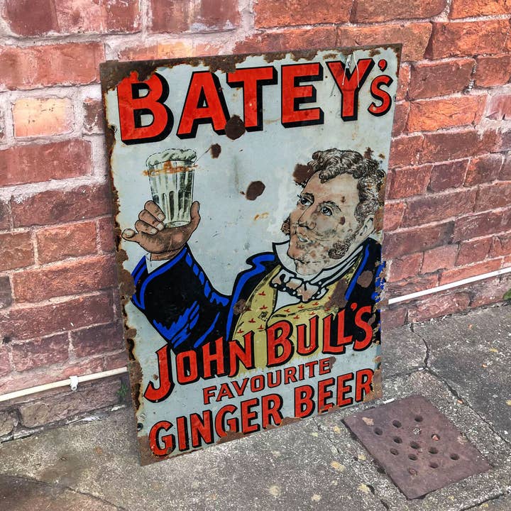 Batey's Ginger Beer- Cartello pubblicitario da parete in metallo per la vendita all'ingrosso da parte di The British Metal Signs Company