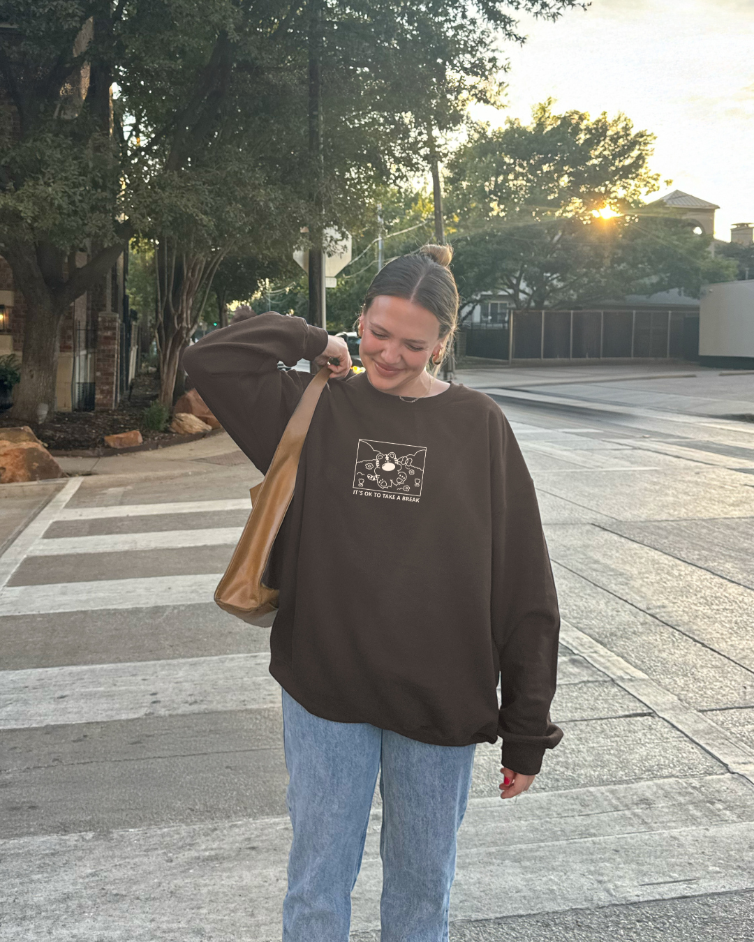 Brown It’s OK to Take a Break – Lightweight Embroidered Sweatshirt for wholesale on Faire3