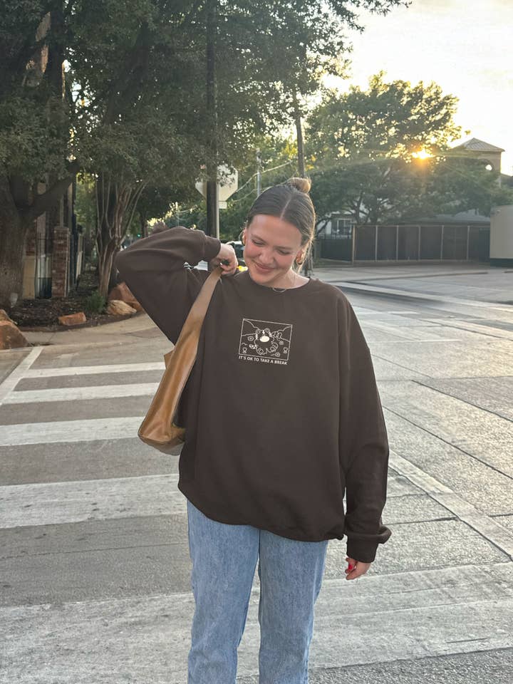 Brown It’s OK to Take a Break – Lightweight Embroidered Sweatshirt for wholesale on Faire3