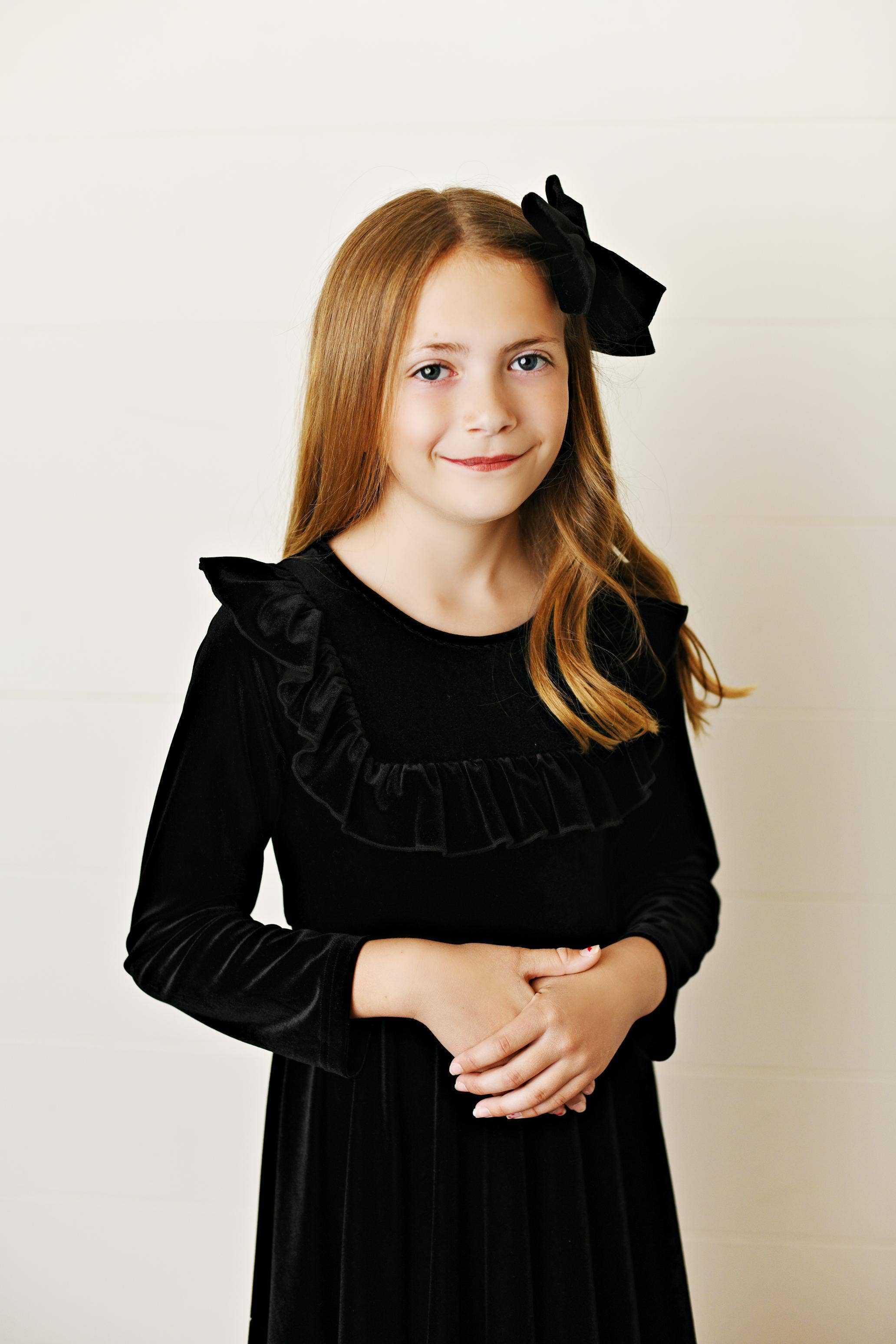 Adorable Sweetness - Wholesale Dress - Kids - Kids Black Velvet Ruffle Fancy Winter Christmas Party Dress2