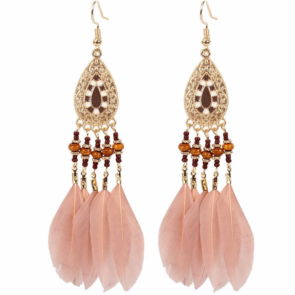 Mio Queena – wholesale Tofsörhängen – Bohemian Drop-formade fjäder tofs örhängen4