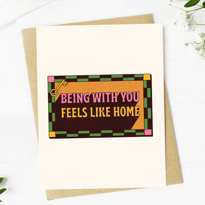 "Being with you feels like home" Valentine's Day Card for wholesale by Big Moods