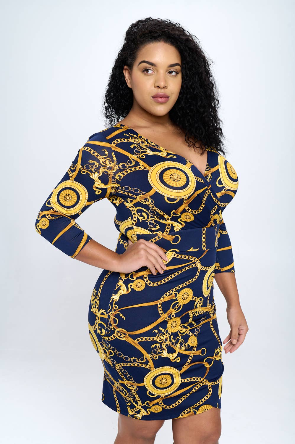 DNA Couture - Wholesale Dress - Women's - Plus size Chain Printed Wrap Dress4