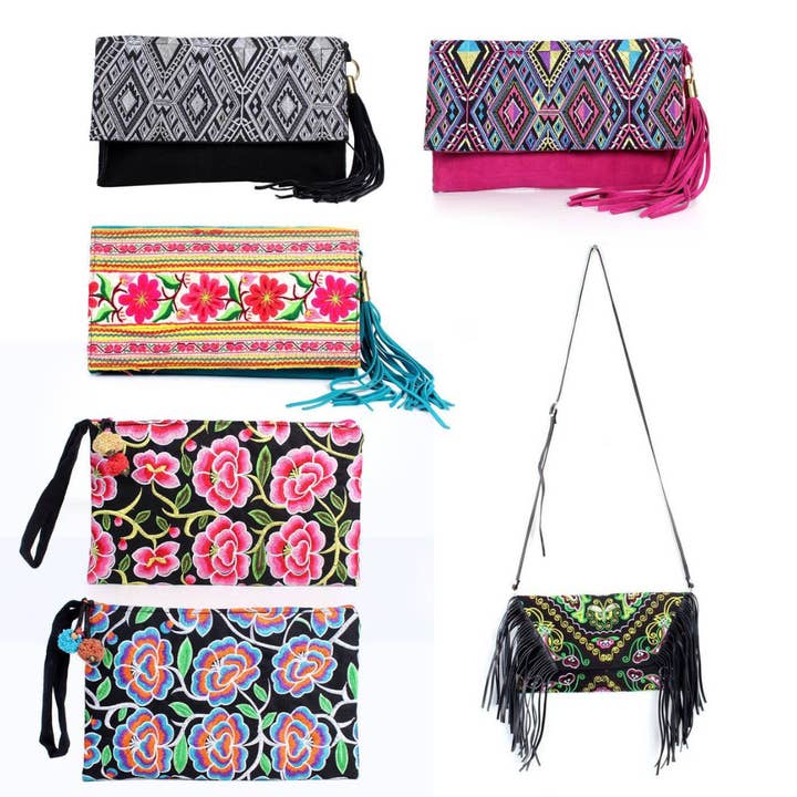 Bundle: Boho Embroidered Assorted Bags 6 Piece - Thailand for wholesale by Lumily