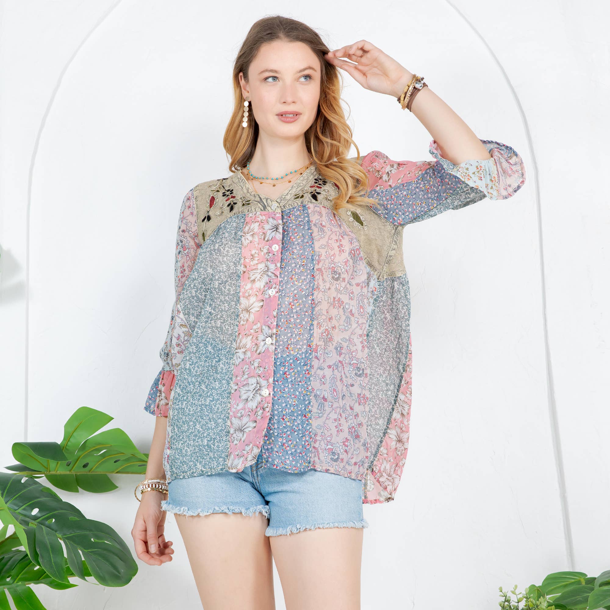 Young Threads - Venta al por mayor Blusa - Mujer - Blusa bohemia adornada estilo western (Color nuevo)16