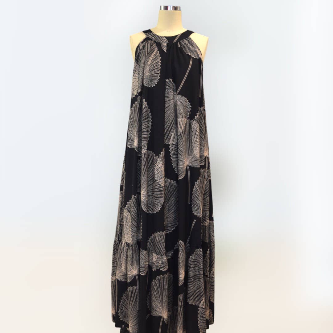 Muumuu Rainbow / DBA Princess Kaiulani Fashions - Wholesale Dress - Women's - Halter Neck Luxury Resort Dress with Hawaiian Loulu Palm0