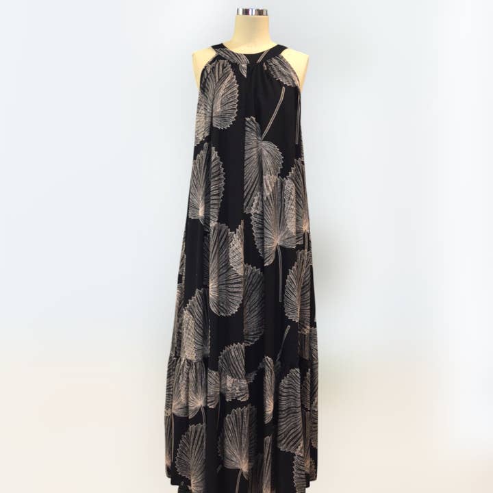 Muumuu Rainbow / DBA Princess Kaiulani Fashions - Wholesale Dress - Women's - Halter Neck Luxury Resort Dress with Hawaiian Loulu Palm0