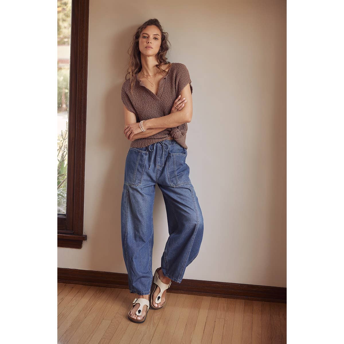 ESSENTIAL DENIM WASHED BALLOON LEG DENIM PANTS for wholesale on Faire16