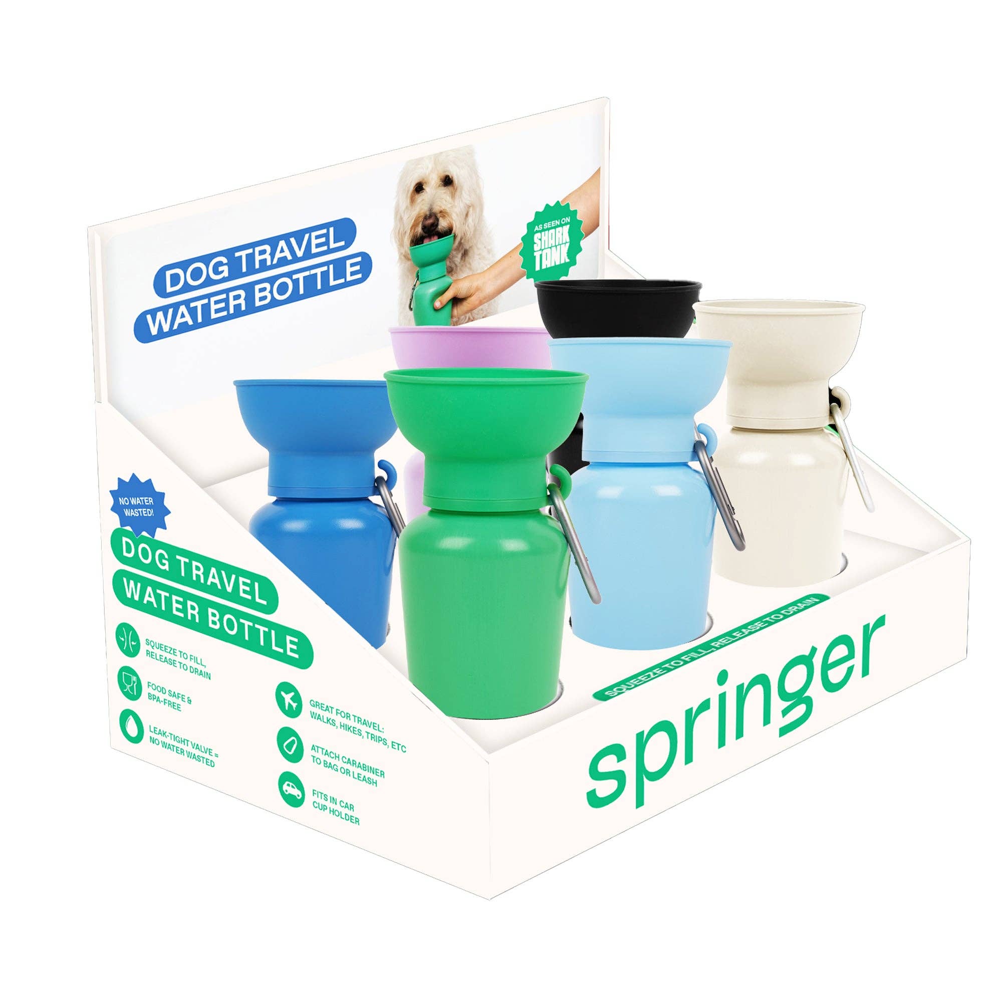 Springland Pets - Wholesale Pet Water Bottle - Dog - Counter Display: Dog Travel Bottles, 20oz Flip1