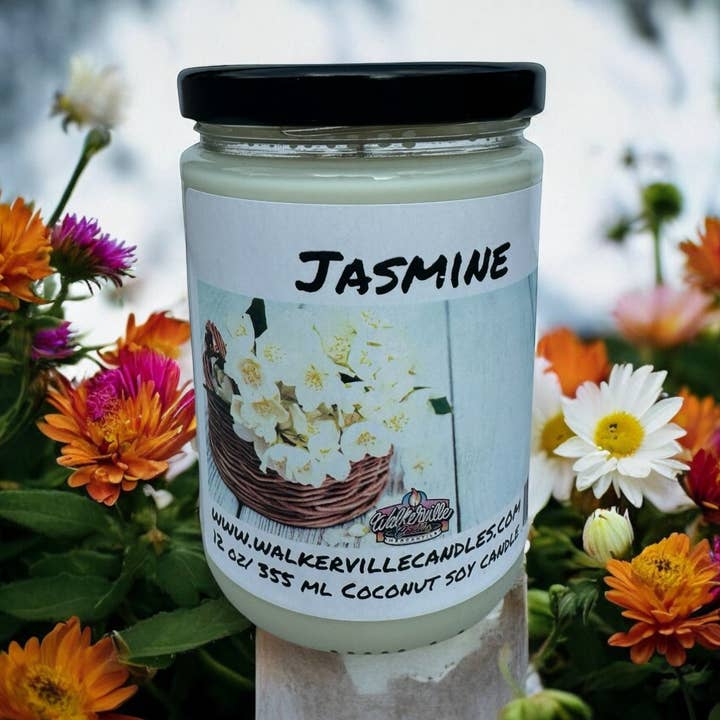 Bougie écologique au jasmin 12 oz en cire de coco et de soja pour la vente par Walkerville Candles