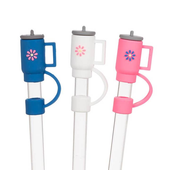 Set of 3 Assorted Jumbo Straws with Drink Bottle Caps-13"H for wholesale by Abbott