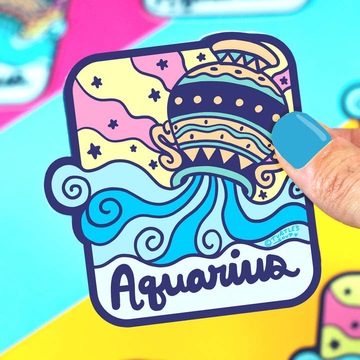 Zodiac Aquarius Astrology Wasserflasche Vinyl-Aufkleber für den Großhandel von Turtle's Soup