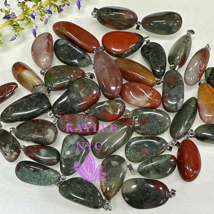 KayleeNYC - Wholesale Individual Charm/Pendant - Natural Bloodstone Crystal Pendant1