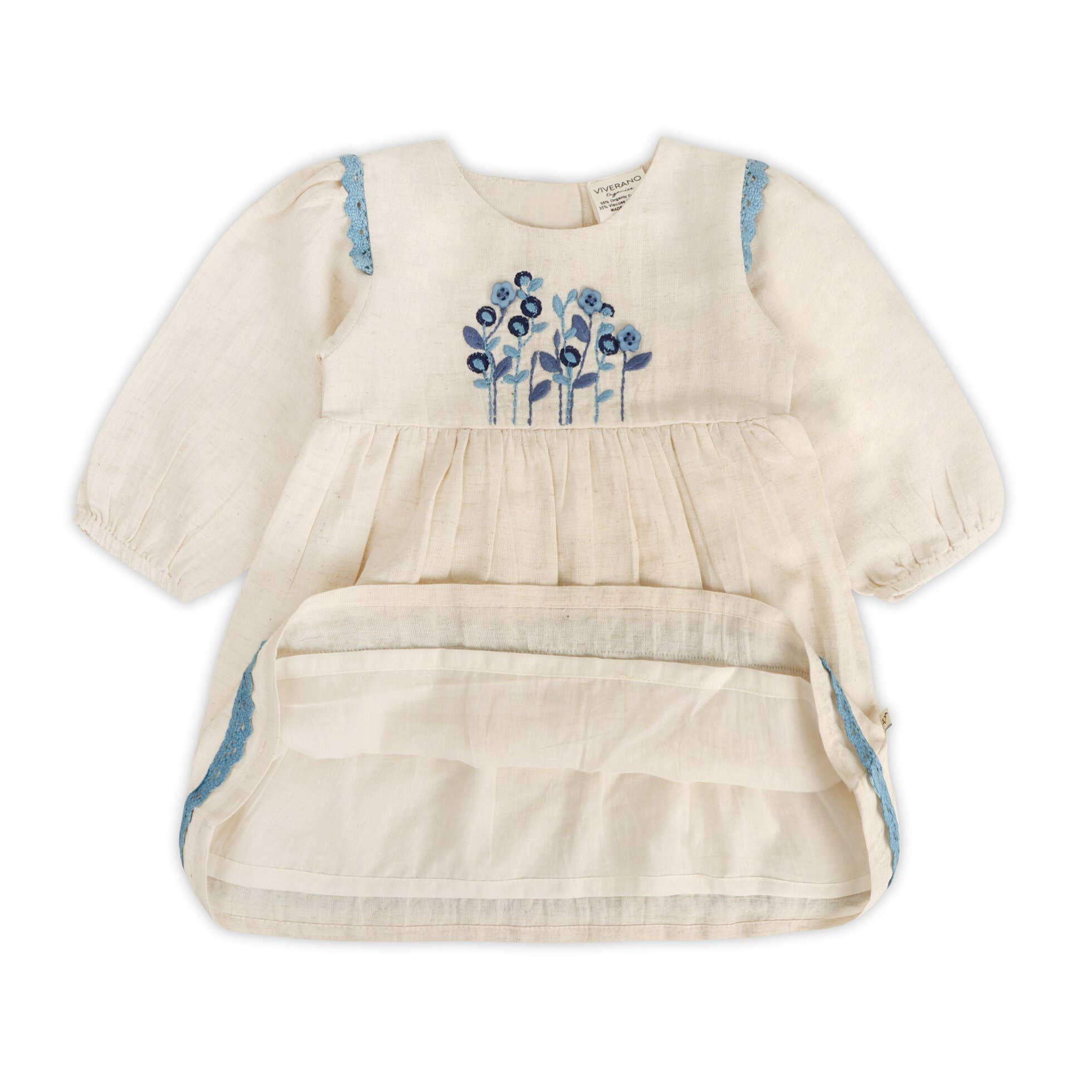 Natural Matera Embroidered Baby Dress & Bloomer (Organic Cotton) for wholesale on Faire2