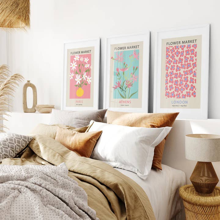 Art Lane - Wholesale Art Print - Flower Market Prints. Pink & Blue Modern Wall Art Decor