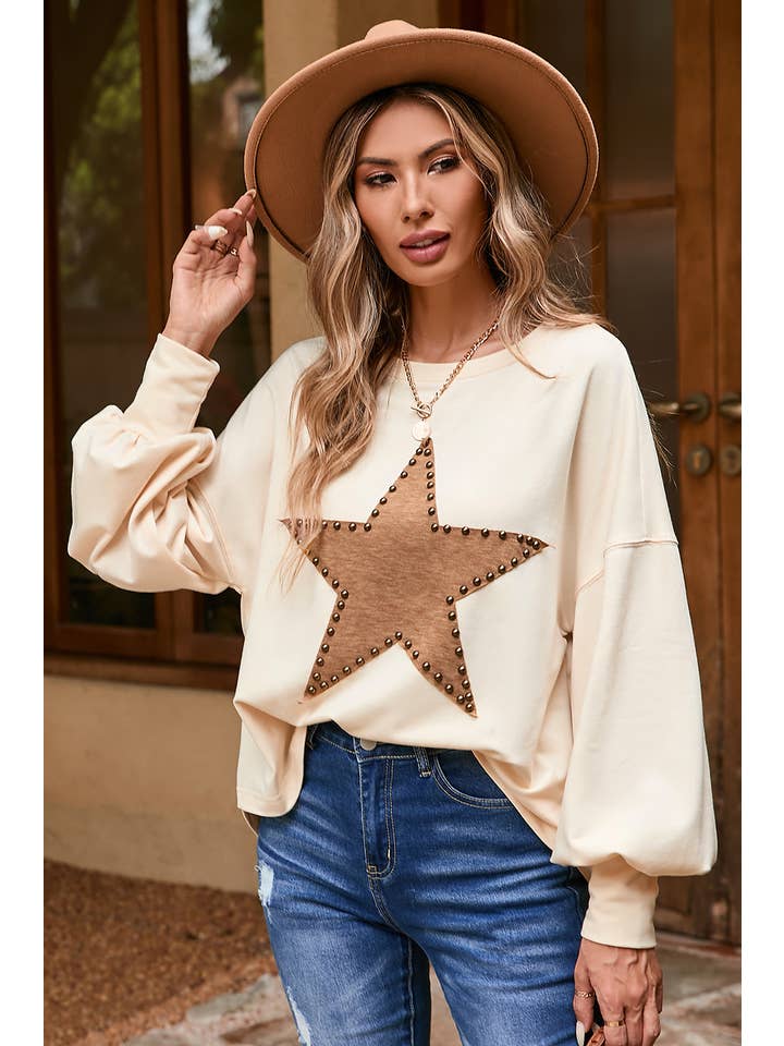 Little Daisy Closet - Wholesale Knit Top - Women's - LDC Studded Star Graphic Oversized Top