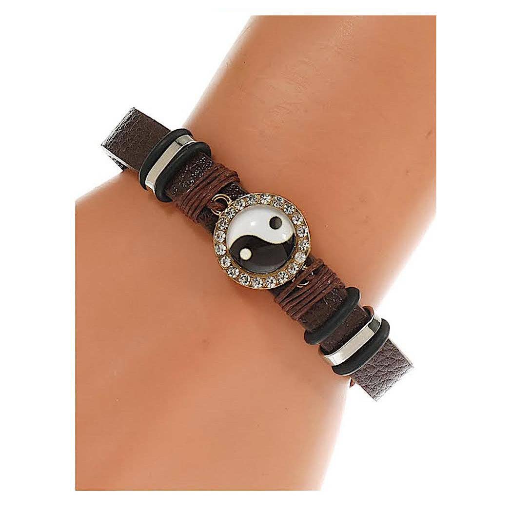 Atlas Fashion - Wholesale Woven/Braided Bracelet - Yin & Yang Adjustable Leather Bracelet0
