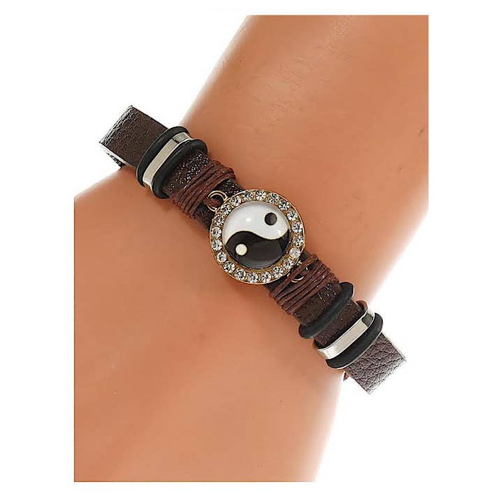 Atlas Fashion - Wholesale Woven/Braided Bracelet - Yin & Yang Adjustable Leather Bracelet