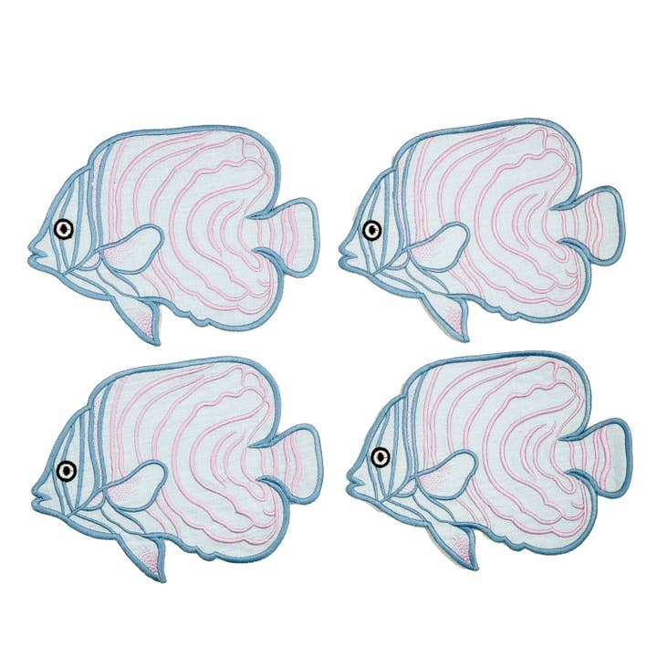 Biscuit Home - Venta al por mayor Servilletas de tela - Servilletas de cóctel con peces azules, juego de 4