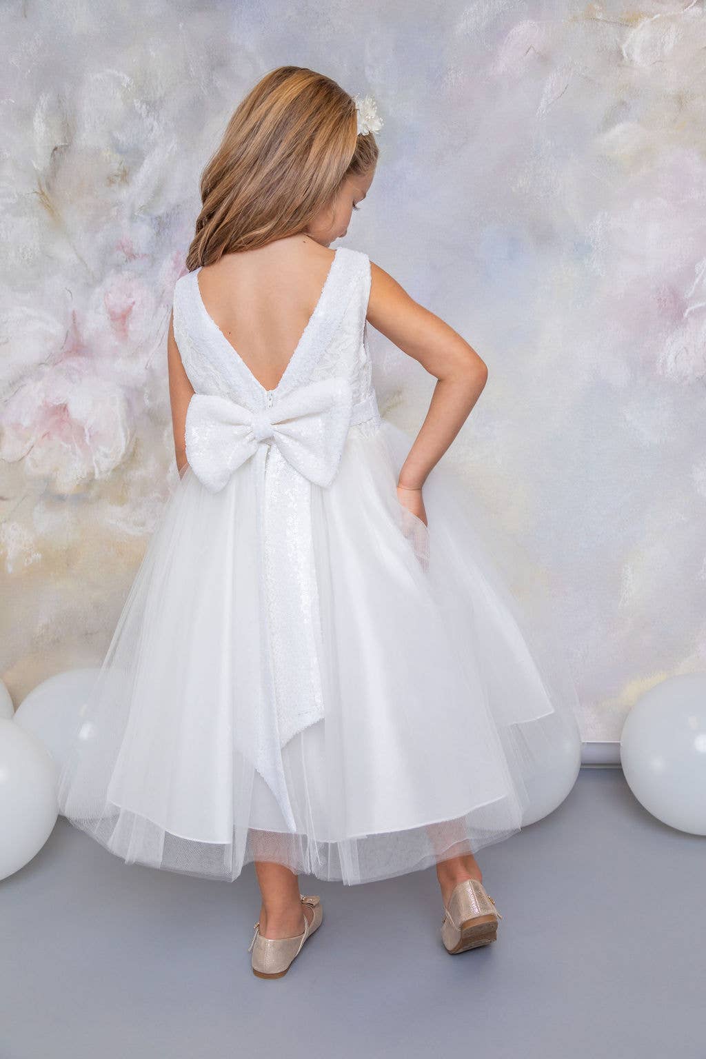 Kid's Dream - Vente Robe – enfant - Robe Fille Sans Manches en Dentelle à Paillettes avec Dos en V & Nœud8