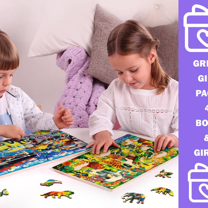QUOKKA - Wholesale Puzzle - Kids - Wooden Puzzles for Kids 60 pieces | set of 4 Birds & Wild An