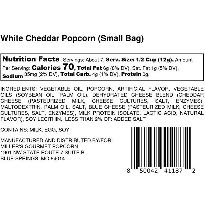 Miller's Gourmet Popcorn – wholesale Popcorn – White Cheddar Popcorn