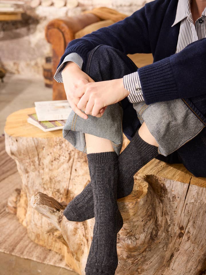 women's chunky cable wool cashmere crew socks for wholesale by lisa b.