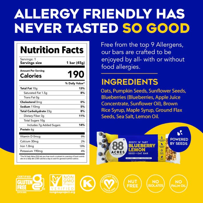 88 Acres - Wholesale Snack Bar - Blueberry Lemon Seed + Oat Bar1