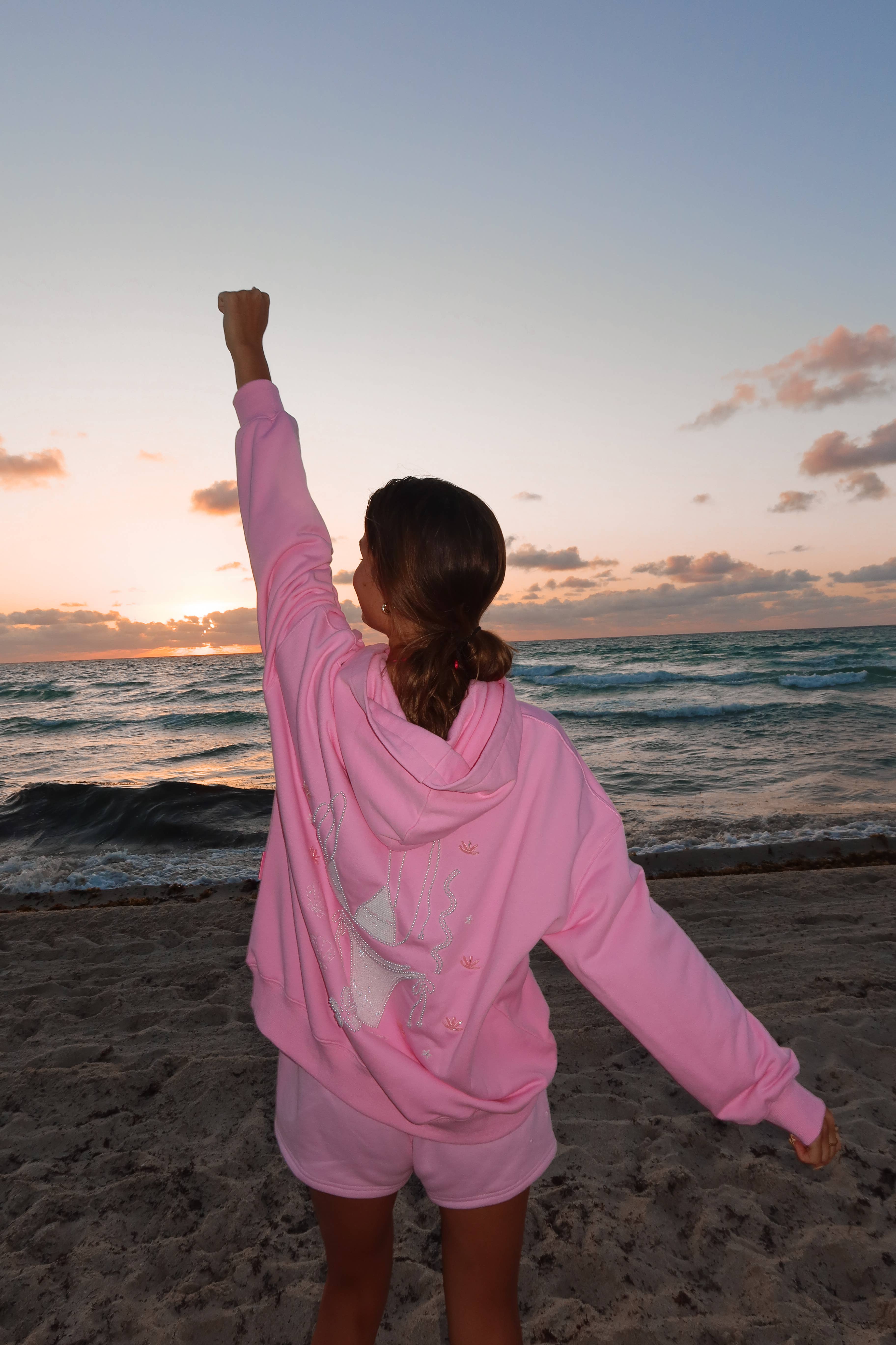 Lottie Pink Bikini Beaded Ocean Hoodie 100% Cotton for wholesale on Faire7
