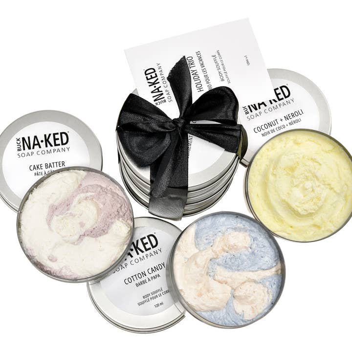 Buck Naked Soap Company - Wholesale Body balm/butter - Holiday Mini Body Soufflé Trio
