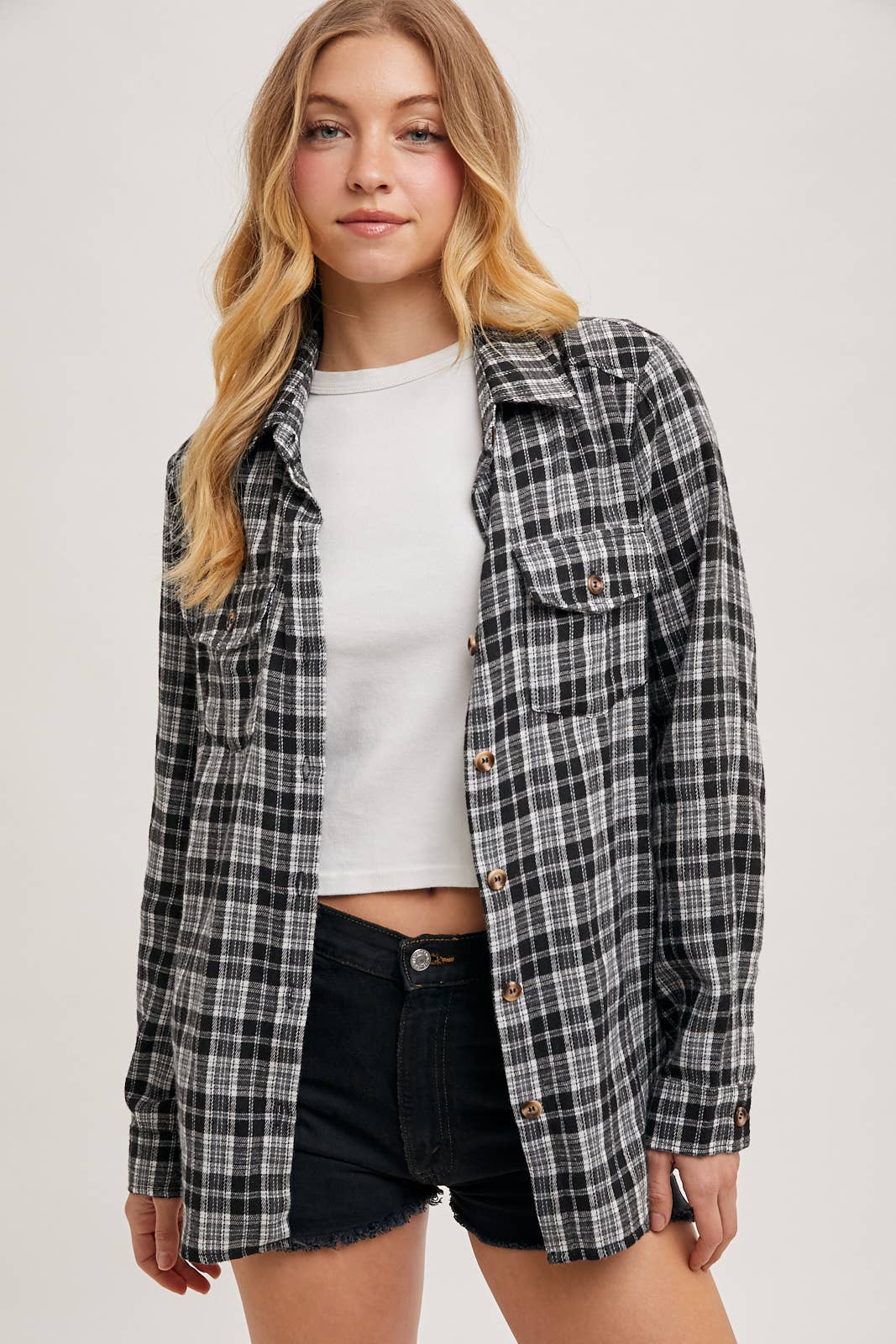 Bluivy - Wholesale Shirt - Women's - BUTTON DOWN PLAID SHIRT WITH POCKETS - 4TH OF JULY0