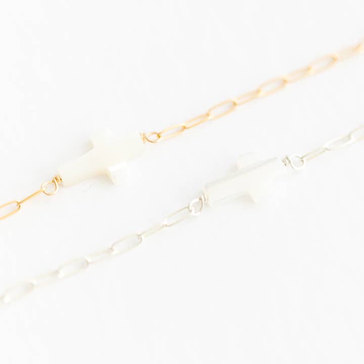 Cross Bracelet Mother of Pearl Dainty Gold for wholesale by Seaflowerjewelry