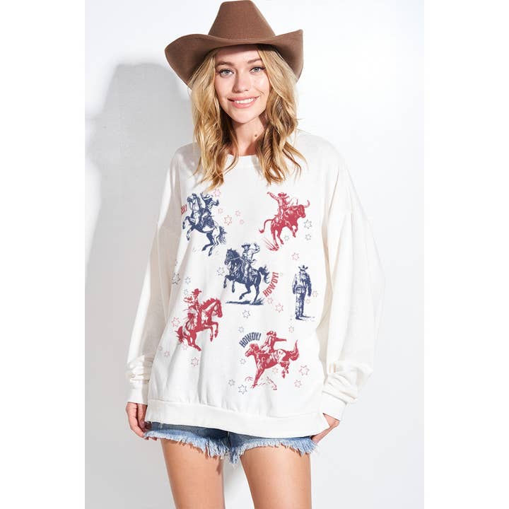 Röd Blå cowboytryck tri-blandning mjuka sweatshirts för wholesale av Phil Love